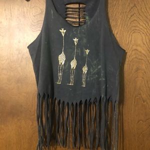 Giraffe fringe crop tank